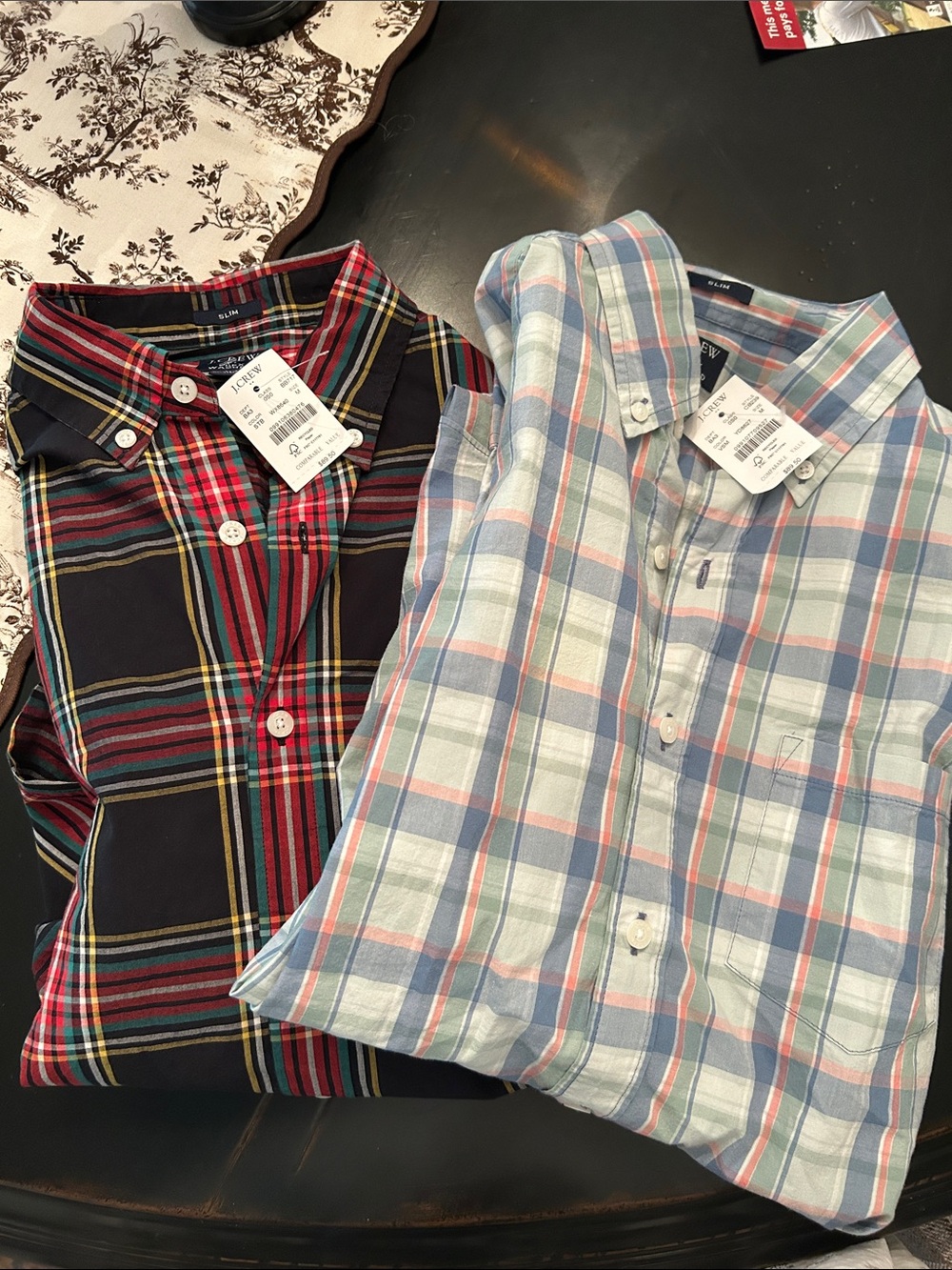 J. Crew Mens Plaid Button-Down Shirts - Navy Red & Light Blue Pink BUNDLE